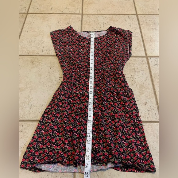 💜 Forever 21 Floral Print Smocked Dress, Red Black Cottagecore Y2K, Size Small - Picture 5 of 5